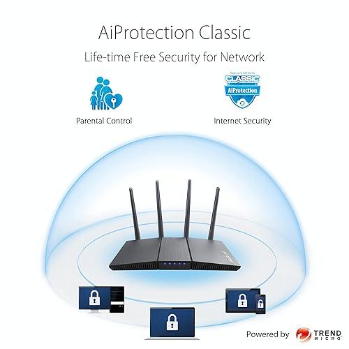 Router extensible ASUS RTAX1800S WiFi 6 de doble banda, seguridad de