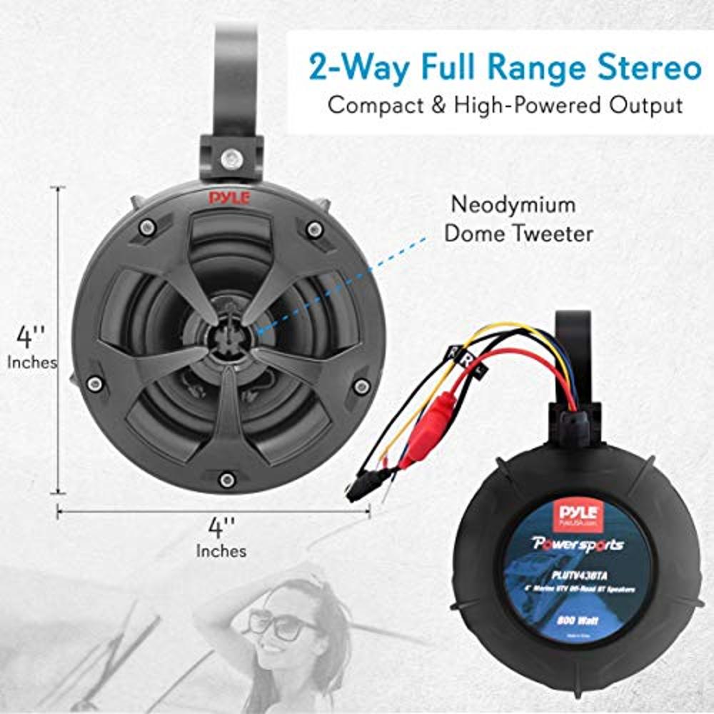 Altavoces Bluetooth todoterreno impermeables de 4 pulgadas, potencia de 800  W con sistema de altavoces amplificados para ATV/UTV, conector de entrada