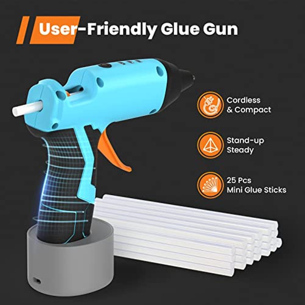 Cordless Hot Glue Gun, GoGonova 15s Fast Preheating Glue Gun, 5Ah Built-in  Battery Hot Melt Glue Gun, Smart Power-Off, Kit with 25 Pcs Premium Mini Glue  Sticks and USB-C Charging Port 