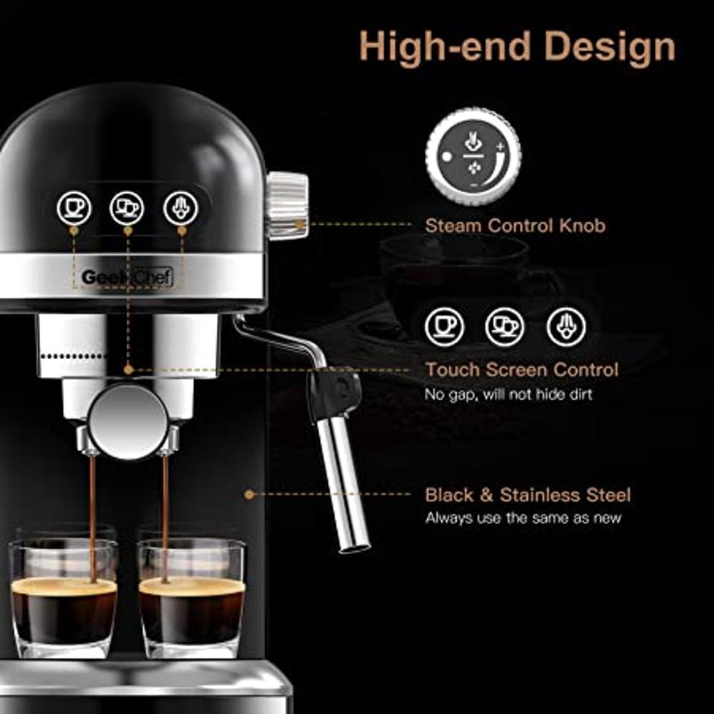  Geek Chef Máquinas de café expreso, máquina de café expreso para  el hogar, máquina de café con leche y capuchino, bomba de presión de 20  bares y espumador de leche, varita