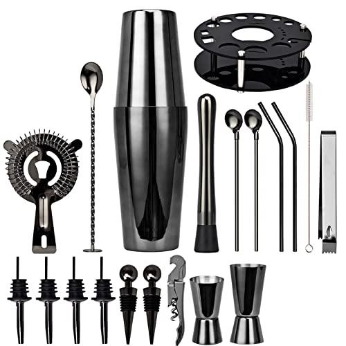 Bartender Kit,20-Piece Rose Gold Cocktail Shaker Set With Rotating Acrylic  Stand,For Mixed Drinks Martini Home Bar Tools