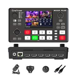 Mixer Plus Compact Video Switcher 4 HDMI with 4Built-in Screen, Portable Live Streaming Switcher for Multi-Camera, Online Class, Event, YouTube, OBS, Zoom