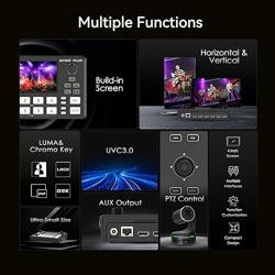 Mixer Plus Compact Video Switcher 4 HDMI with 4Built-in Screen, Portable Live Streaming Switcher for Multi-Camera, Online Class, Event, YouTube, OBS, Zoom