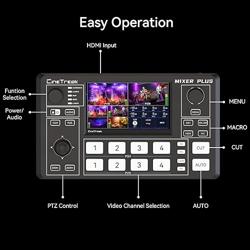 Mixer Plus Compact Video Switcher 4 HDMI with 4Built-in Screen, Portable Live Streaming Switcher for Multi-Camera, Online Class, Event, YouTube, OBS, Zoom