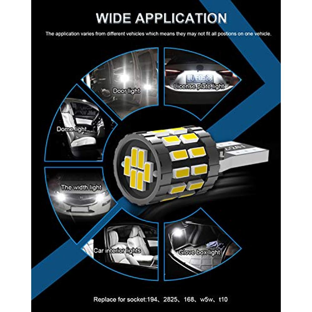  2 bombillas LED W5W 194 T10 de cuña para placa de matrícula,  3000 K, 6000 K, bombilla para interior de automóvil, cúpula y mapa, luz de  puerta (2 piezas, amarillo) : Automotriz
