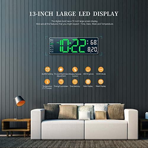 Reloj de pared Digital grande, dispositivo electrónico con fecha de  temperatura, retroiluminación, Control remoto, pantalla grande