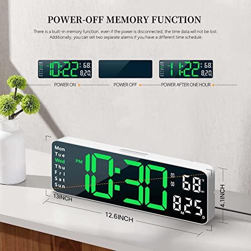 Reloj de pared Digital grande con Control remoto, pantalla de temperatura,  fecha, semana, memoria de apagado, reloj de mesa, alarmas duales montadas  en la pared, relojes LED