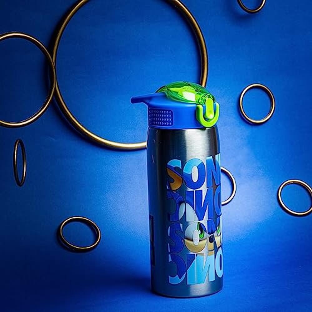 Zak Designs Sonic the Hedgehog Water Bottle for Travel and At Home, 19 oz  Vacuum Insulated Stainless Steel with Locking Spout Cover, Built-In  Carrying