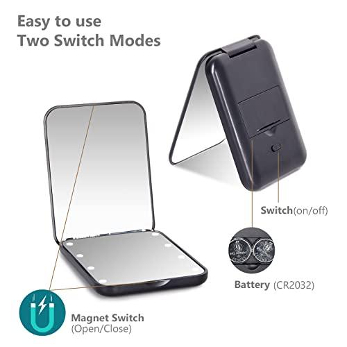 Kintion Pocket Mirror, 1X/3X Magnification LED Compact Travel Makeup Mirror,  Compact Mirror with Light, Purse