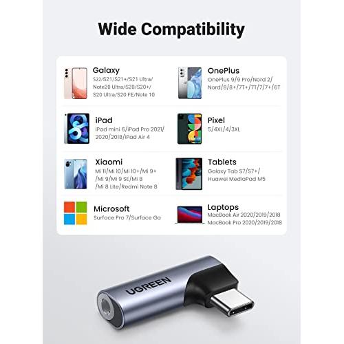 UGREEN Adaptador USB C a Jack 3.5 mm, DAC Chip HiFi Audio Adaptador para  Auricular, Compatible con iPad Pro, iPhone 15, OnePlus 8t/8 Pro, Galaxy