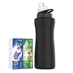 Cirkul 32oz. Matte Black Stainless Steel Water Bottle Starter Kit with Black Lid and 2 Flavor Cartridges (1 LifeSip Blueberry Grape, 1 GoSip Kiwi Berry) No Sugar, Zero Calorie Drink Mix - Color Matte Black - Tamaño 32 Ounce