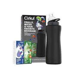 Cirkul 32oz. Matte Black Stainless Steel Water Bottle Starter Kit with Black Lid and 2 Flavor Cartridges (1 LifeSip Blueberry Grape, 1 GoSip Kiwi Berry) No Sugar, Zero Calorie Drink Mix - Color Matte Black - Tamaño 32 Ounce