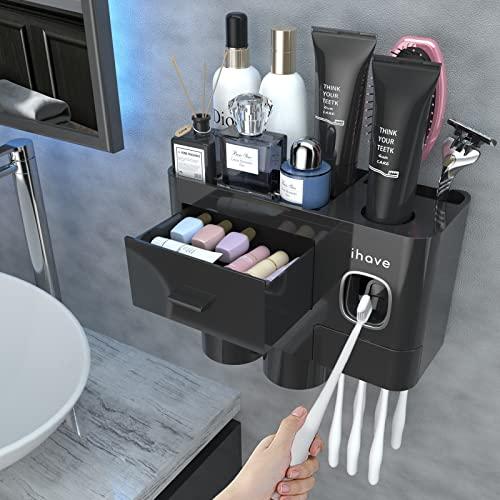 iHave - Dispensador de pasta de dientes para montaje en pared para baño,  exprimidor automático de pasta de dientes (gris)