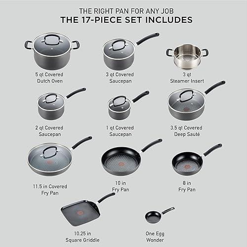 Tfal Ultimate Hard Anodized Nonstick Cookware Set 17 Piece Pots and