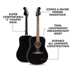 Fender California Debut Redondo Series Acoustic Guitar, Beginner Guitar, 2-Year Warranty, Black - Color Black - Nombre de estilo Guitar Only
