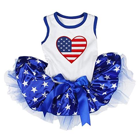 Petitebella USA Heart Puppy Dog Dress Estrellas blancas azules  