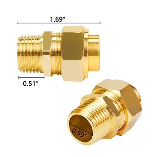 Kinchoix 1/2 NPT Brass Pipe Fittings Male Threaded Hex Nipple Brass