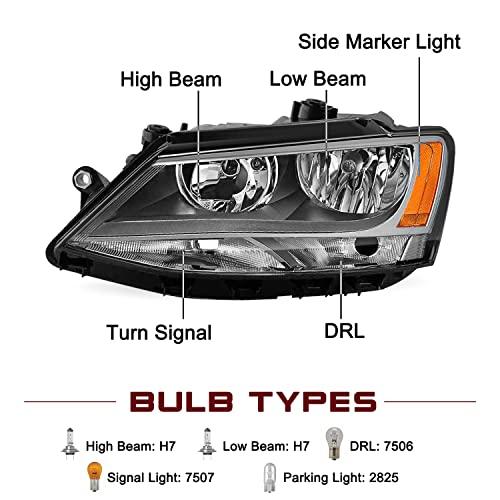 JSBOYAT Halogen Headlight Assembly Compatible with 20112018 VW Jetta