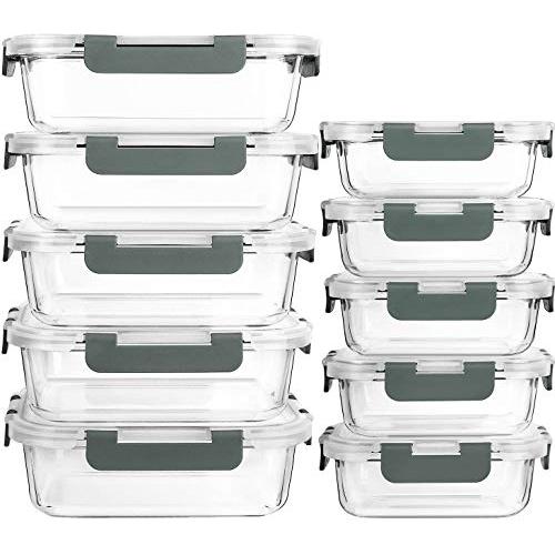 Juego de recipientes de vidrio reutilizables para preparación de comidas,  recipientes de alimentos de vidrio con tapas, almacenamiento de almuerzo  con