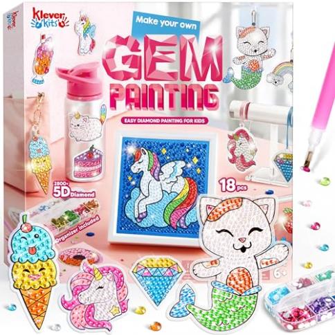 Gem Art, kit de pintura de diamantes para niños con gema grande 5D, artes y  manualidades