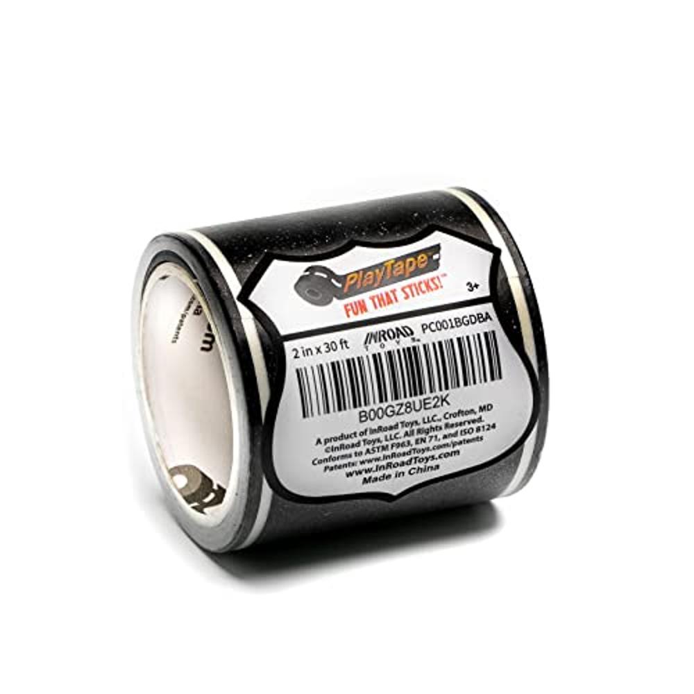 PlayTape Tape and Curves for Toy Cars - 1 Roll of 30 ft. x 2 in. Black Road  + 1 Roll of 36 Curves