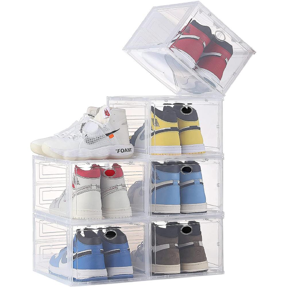 Cajas de zapatos transparentes apilables, paquete de 3 cajas de zapatos con  puerta magnética, sin patrón en absoluto, almacenamiento de zapatos