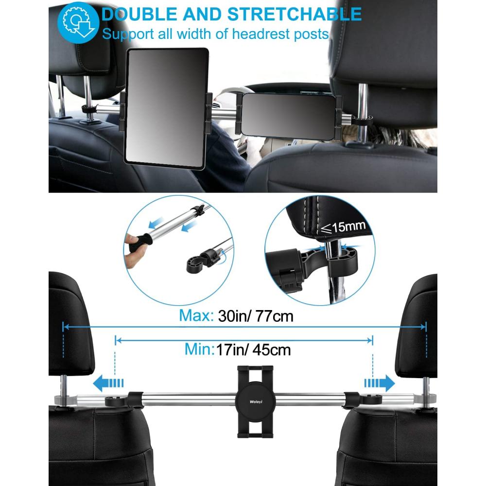 woleyi Soporte para tableta, reposacabezas para iPad de 4.7 a 12.9  pulgadas, asiento trasero de coche entre soporte de tableta para iPad Pro  Air Mini