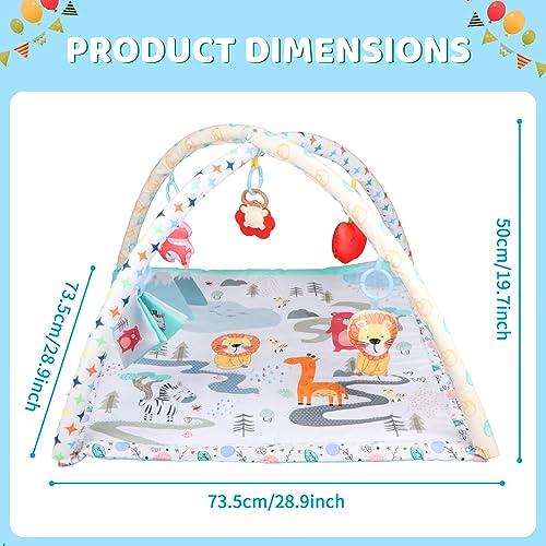 DIPALENT Baby Play Gym Mat with 5 Toys,Animal Jungle Theme Design,NonSlip Play Mat for Baby or