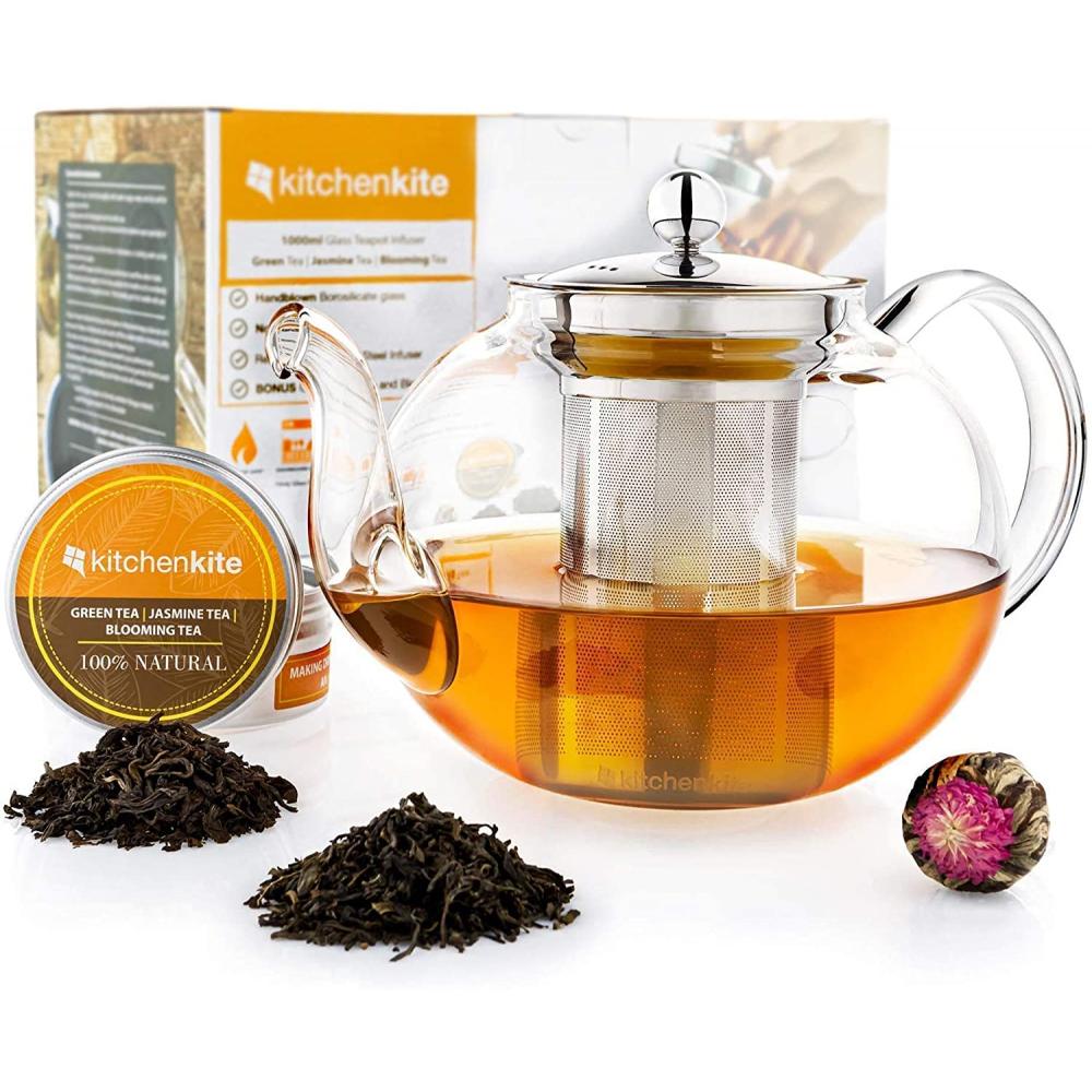 Farberware Tetera de vidrio, infusor de té de hojas sueltas, tetera de  acero inoxidable 18/8, sin BPA, capacidad de 5 tazas