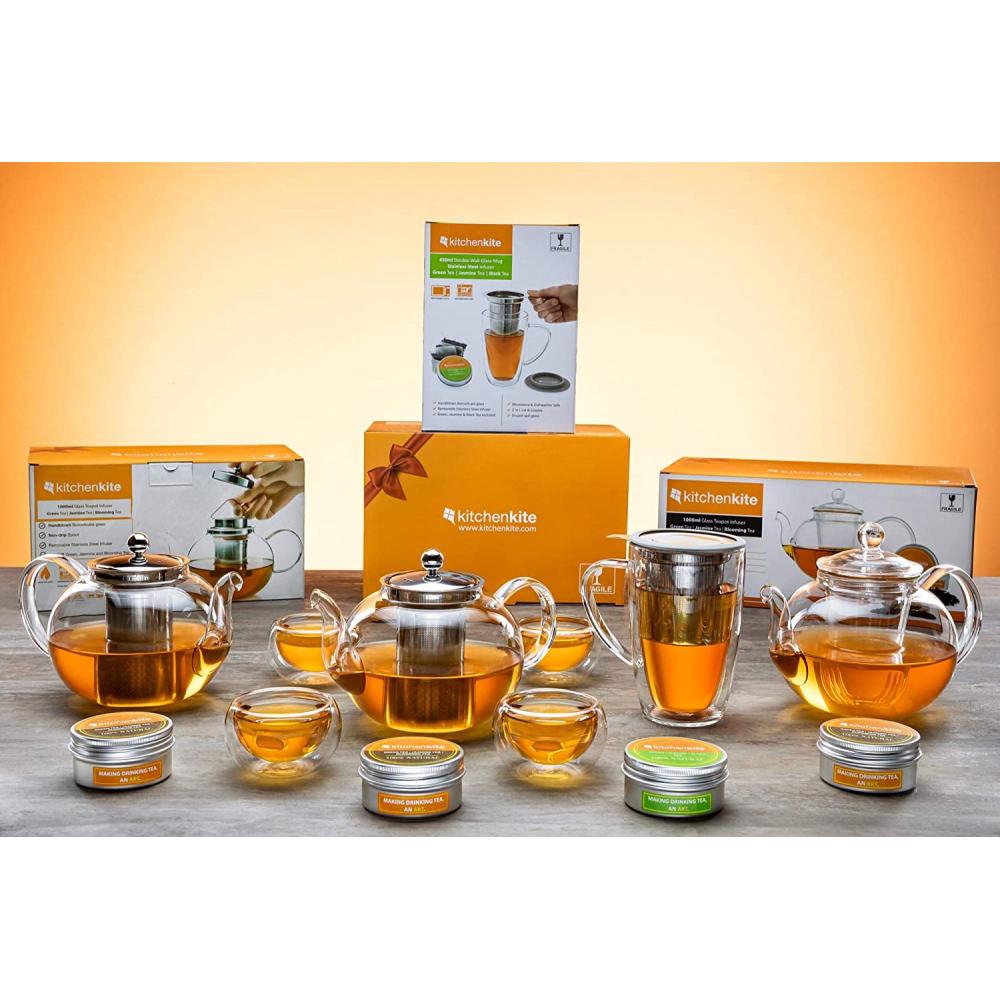 EIKS Tetera de vidrio de 33.8 fl oz con infusor extraíble, tetera para  servir té floreciente, té de hojas sueltas