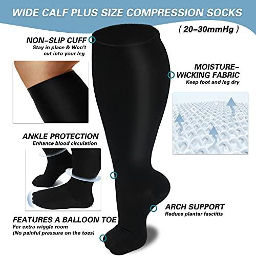  Plus Size Compression Socks For Women & Men Wide Calf Socks  Knee High Graduated Compression Socks Circulation 15-20 mmHg