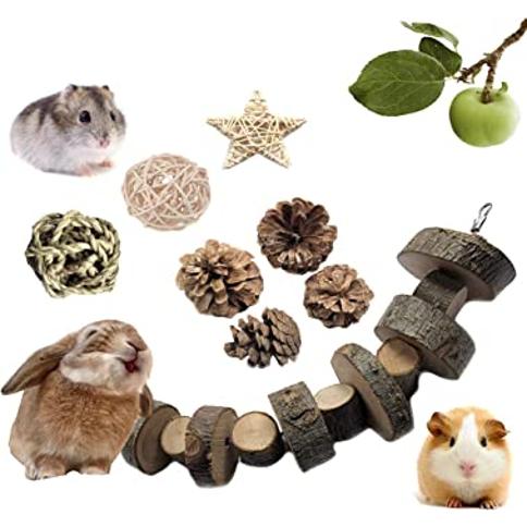 VESPRO Juguetes de conejo, 21 piezas de juguetes de conejo para conejos,  juguetes masticables para dientes, conejillo de indias, juguetes naturales