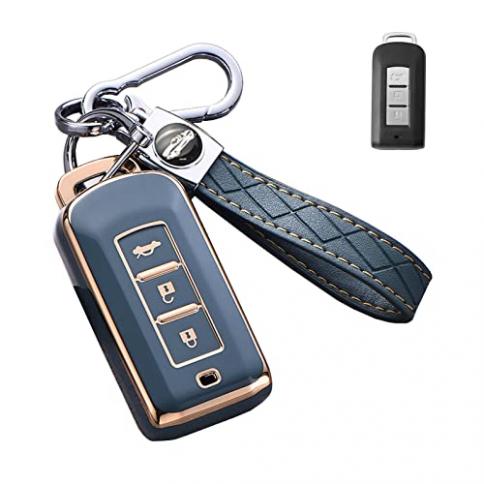 SANRILY Soft TPU with Gold Edge Smart Key Fob Cover for Mitsubishi