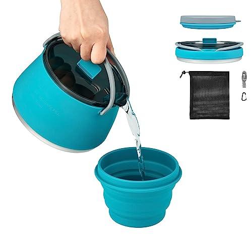 EEZEE 1L Collapsible Camping Kettle Portable Travel Kettle Folding Silicone Camping Cook Pot