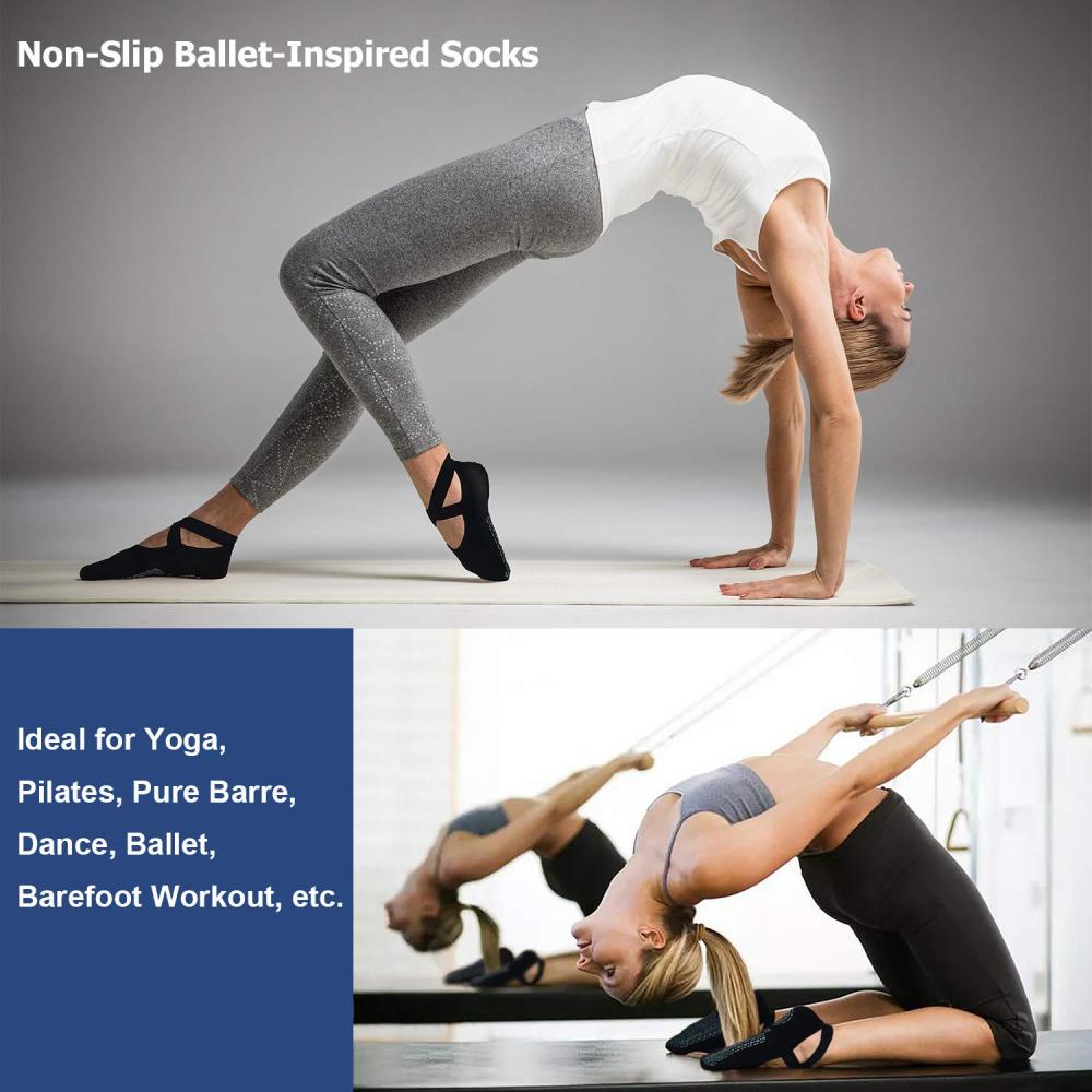 Calcetines de yoga para pilates con empuñaduras para mujer, antidesliz –