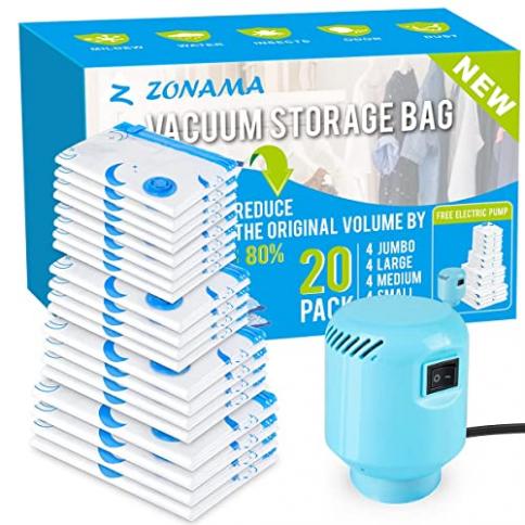 Z ZONAMA Vacuum Storage Bags, 12 Pack Jumbo Vacuum Cleaners Seal Bags with  Electric Pump, Reusable Vacuum Compression Space Saving Bags for Clothes  Mattress Blankets Duvets Pillows Comforters 40x28 