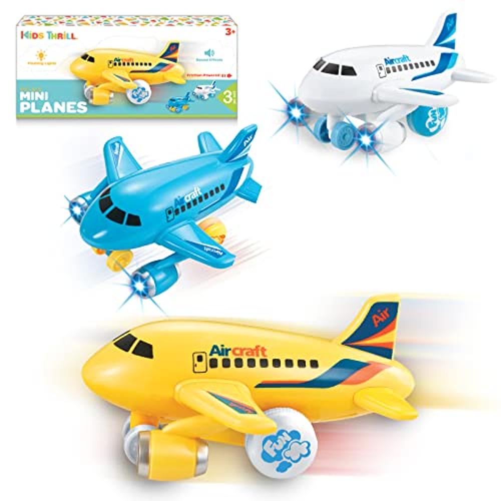  Toysery Push and Go - Juguete de avión para niños y niñas.  Juego de cuatro aviones de juguete de fricción con luces intermitentes y  sonido de avión, juguetes de regalo de