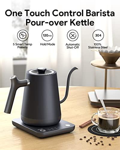 Electric Gooseneck Kettle with Variable Temperature Control & Presets,  Stainless Steel Pour Over Coffee Tea Kettle, 1000 W Rapid Heating 