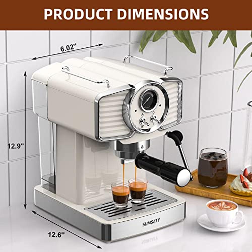 SUMSATY Espresso Coffee Machine 20 Bar, Retro Espresso Maker with Milk Frother  Steamer Wand for Cappuccino, Latte, Macchiato, 1.8L Removable Water Tank,  ETL Listed, Coffee Spoon, Vintage White 