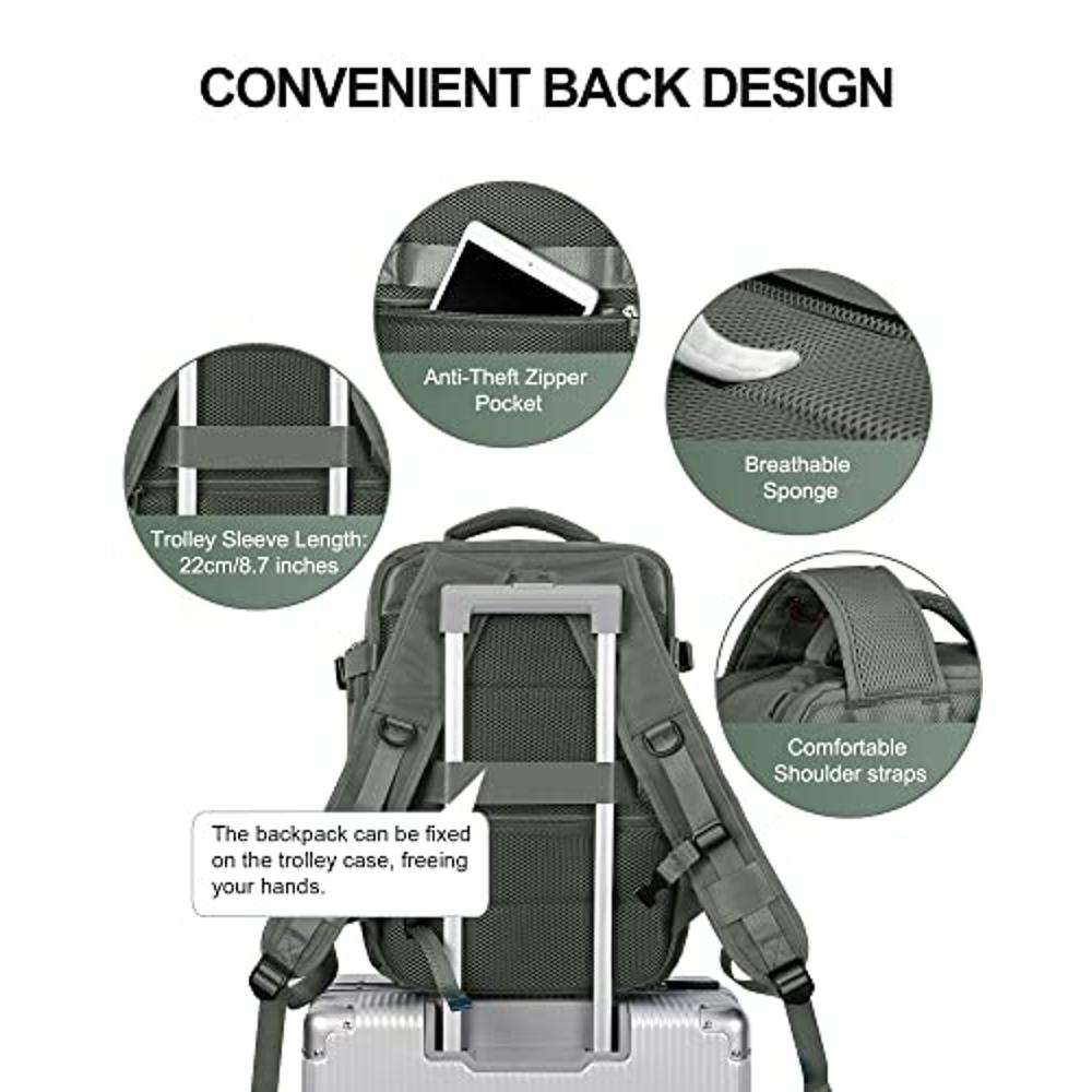  VECAVE Travel Backpack for Women,Airline Flight Approved  Waterproof 14 Inch Laptop Backpack，Carry On Backpack with Shoe Compartment  Casual Backpacks DarkGreen : Electronics