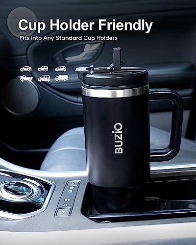 40oz Insulated Water Bottle Fits in Any Car Cup Holders, BUZIO 40oz Vacuum  Insulated Tumbler with Lids and Straw for Water, Travel Mug Cupholder