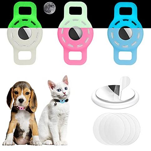  AirTag - Collar de perro con funda para AirTag integrada,  paquete de 2 unidades, soporte de silicona luminosa antipérdida para  mascotas y 2 películas protectoras HD (cuello de 14 a 18.5