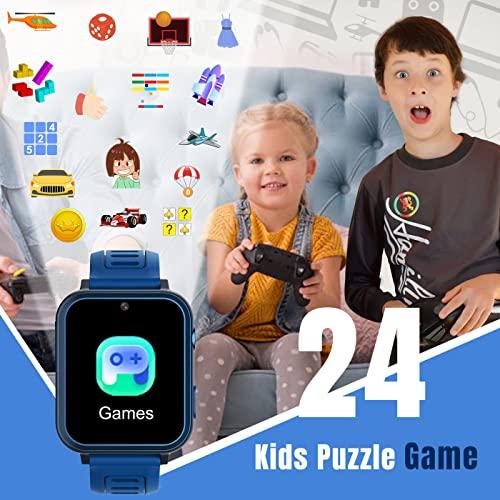 Reloj inteligente para niños con 24 juegos de rompecabezas, pantalla táctil  HD, cámara, reproductor de música, podómetro, despertador, calculadora
