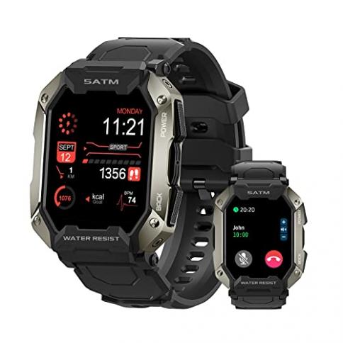 AMAZTIM Relojes inteligentes para hombre, 328.1 ft,  impermeable, resistente, de grado militar, llamadas Bluetooth  (respuesta/dial llamadas), rastreador de salud para teléfonos Android y  compatible con iPhone, reloj de frecuencia cardíaca
