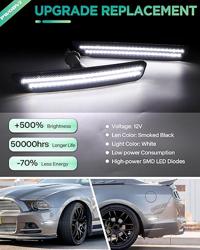 LED Side Marker Lights for 2010-2014 Ford Mustang, Smoked Lens White Front Rear Fender Side Markers, Driver  Passenger Side Bumper Lights, Pack of 4 - Color White