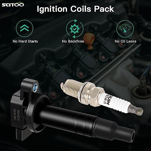 SCITOO 4 ignition coils with 4 iridium Spark Plugs for Scion for