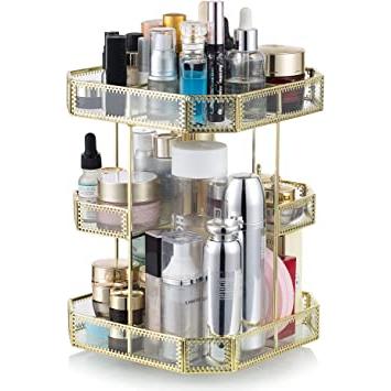 Awenia Organizador de maquillaje giratorio de 360 grados, tamaño grande,  almacenamiento de maquillaje ajustable, unidad de almacenamiento de