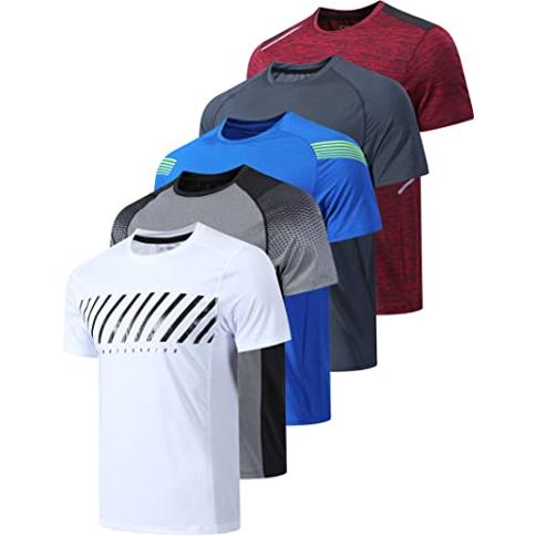  Paquete de 5 camisetas activas de cuello redondo de secado  rápido para hombre, camisetas de manga corta para correr, gimnasio,  entrenamiento, a granel, Negros : Ropa, Zapatos y Joyería