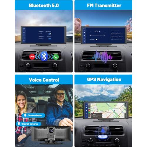 Pantalla Coche Carplay inalámbrica Android Auto con Dashcam, 9,3 Pulgadas  Pantalla Radio Coche Sin Instalacion con Bluetooth DVR/Airplay/AUX/TF Radio  para Coche 7-32V Camper Bús : : Electrónica