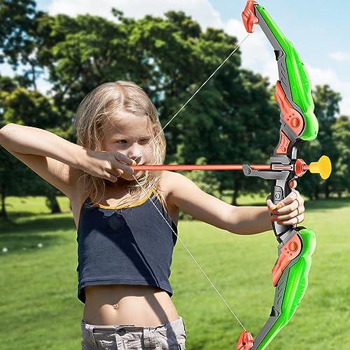 TEMI Juego de arco y flecha para niños de 8 a 12 años, juego de arco de  espuma para niños, dispara más de 120 pies, incluye 10 flechas, 2 carcaj,  20